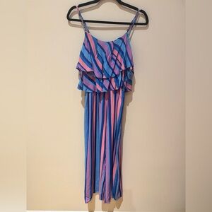 Lulu's Pink and Blue Striped Jumpsuit